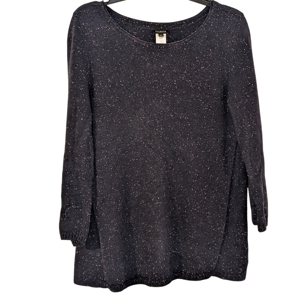 Talbots Womens Medium Charcoal Grey Confetti Fleck Wool Blend Knit Sweater